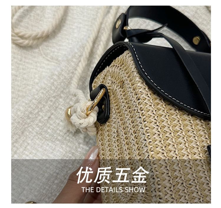 Panel Faux Bag Woven Leather Crossbody