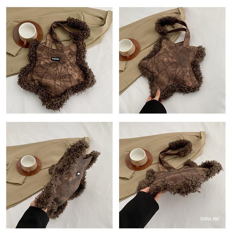 Fluffy Trim Tote Bag Star