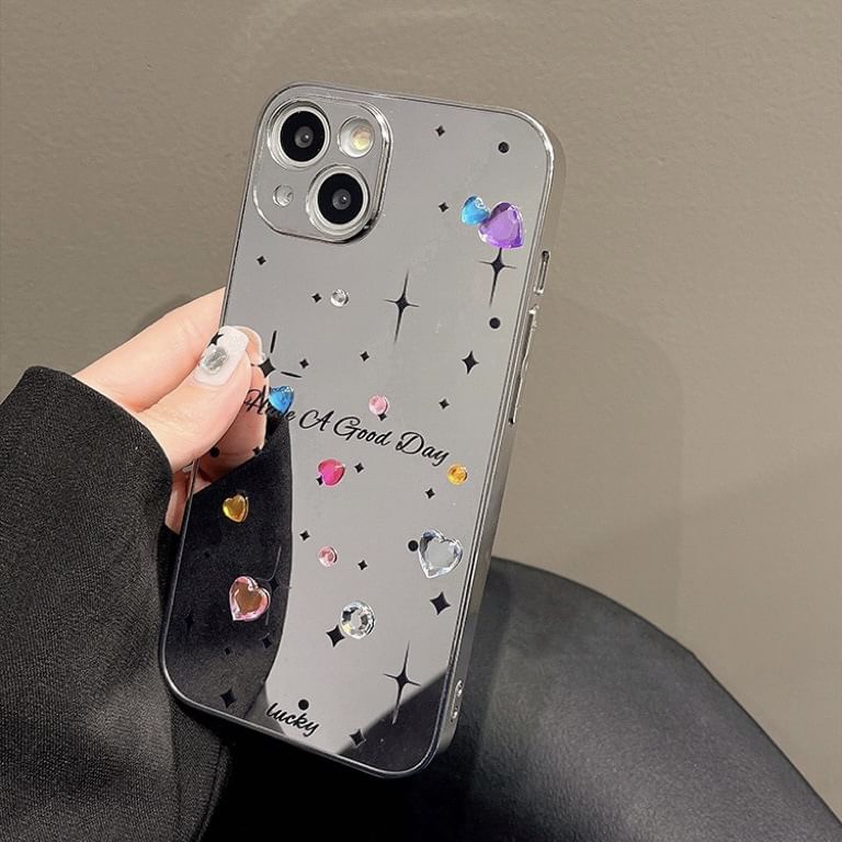 Rhinestone Phone Heart Case Mirrored