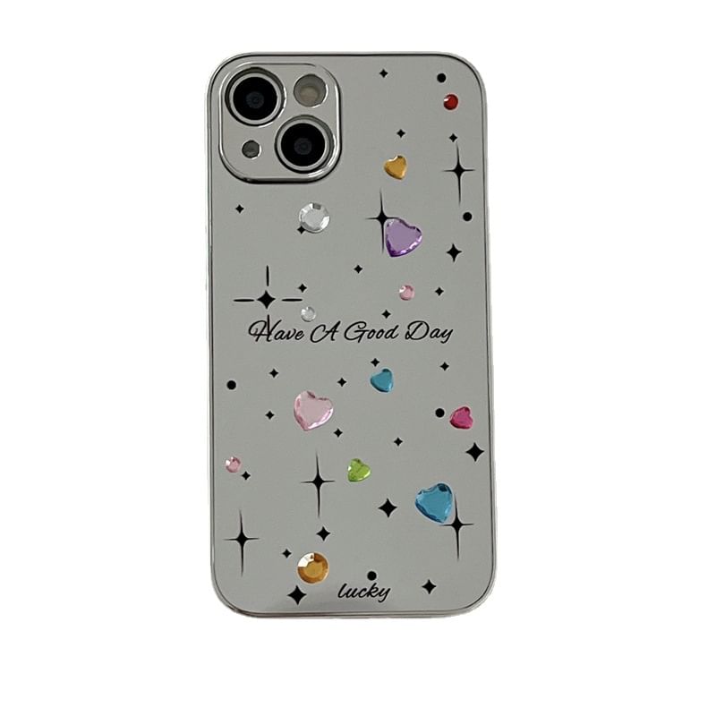 Rhinestone Phone Heart Case Mirrored