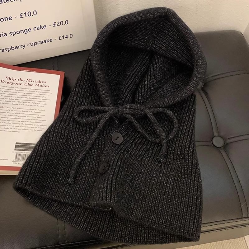 Buttoned Plain Balaclava Knit