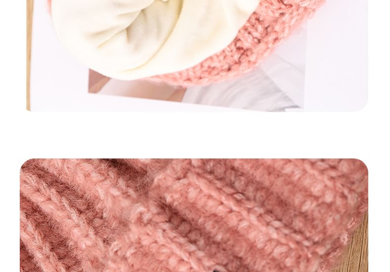 Applique Beanie Lettering Rabbit Knit Ear