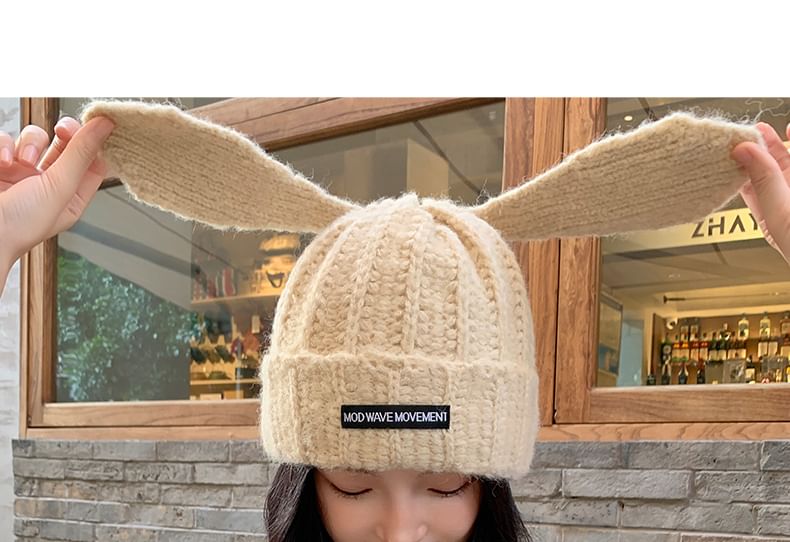 Applique Beanie Lettering Rabbit Knit Ear