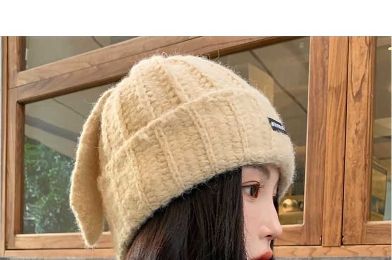 Applique Beanie Lettering Rabbit Knit Ear