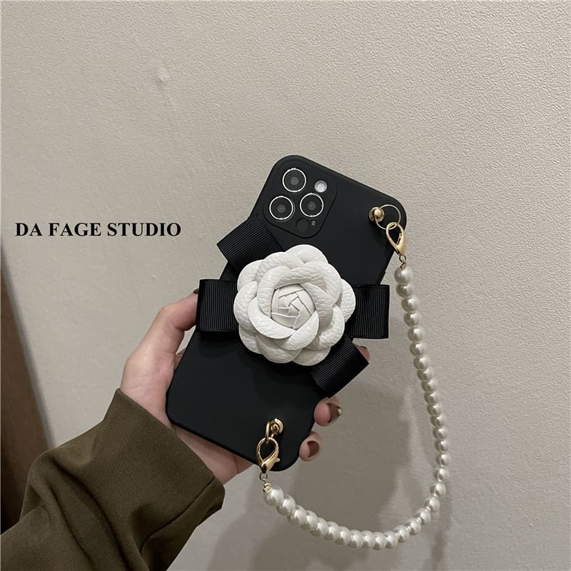 Pearl Faux Strap Floral Phone Case
