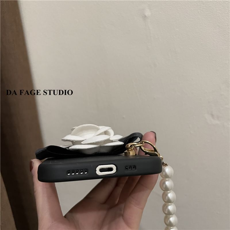 Pearl Faux Strap Floral Phone Case