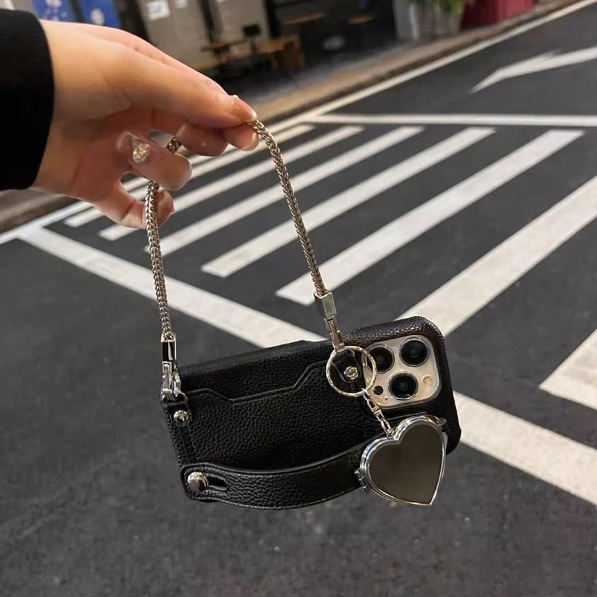 Heart Case Leather Faux Mirrored Phone