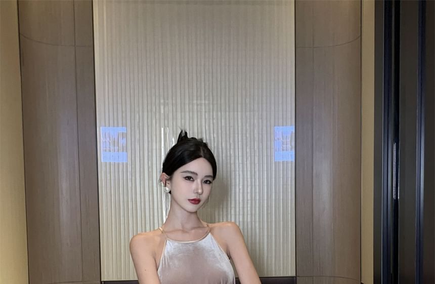 Dress Velvet Halter A-Line Maxi Neck