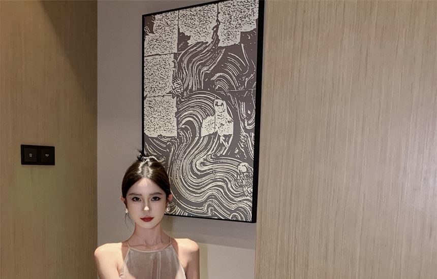 Dress Velvet Halter A-Line Maxi Neck