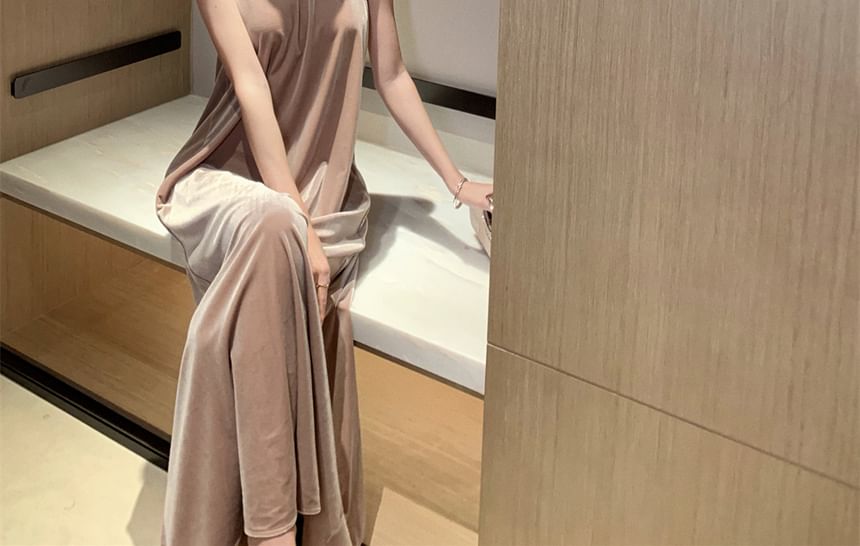 Dress Velvet Halter A-Line Maxi Neck