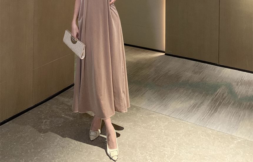 Dress Velvet Halter A-Line Maxi Neck