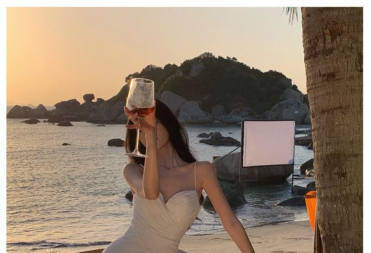 Plain Neckline A-Line Spaghetti Strap Dress Maxi Sweetheart