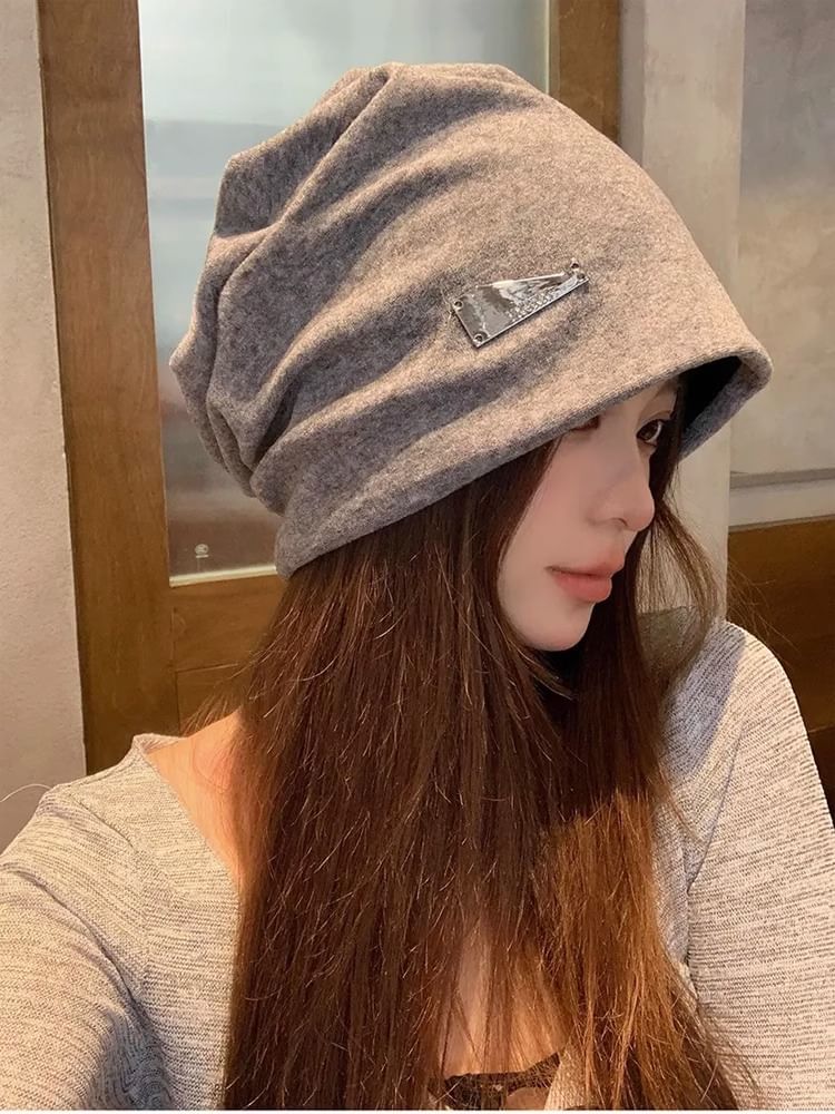Slouchy Beanie Knit Plate Metal