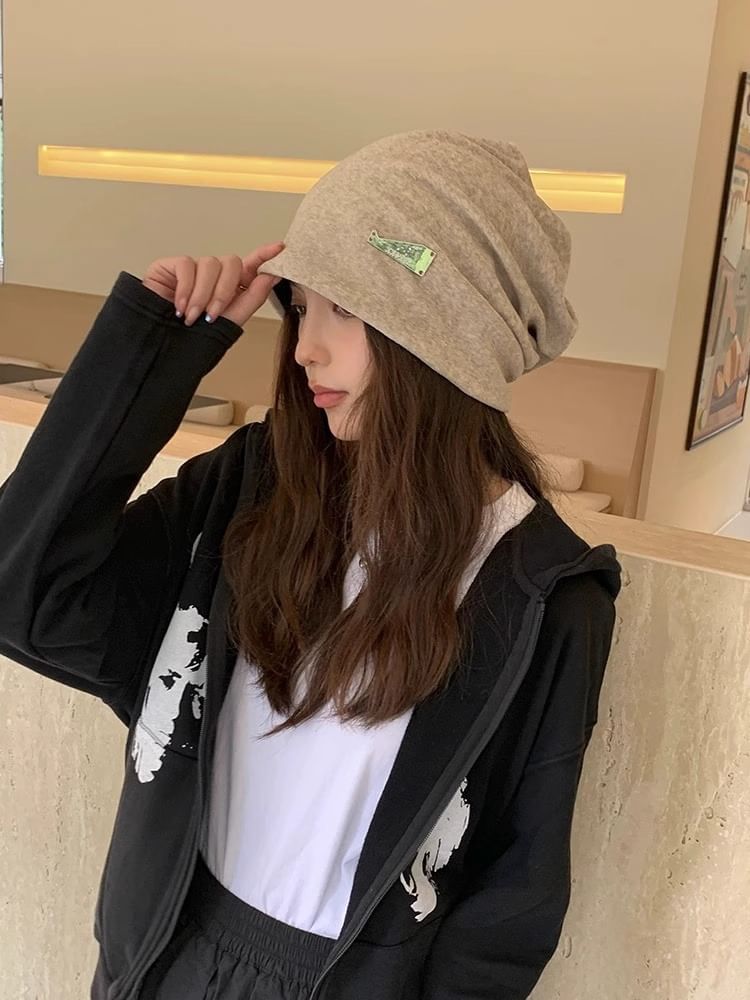 Slouchy Beanie Knit Plate Metal