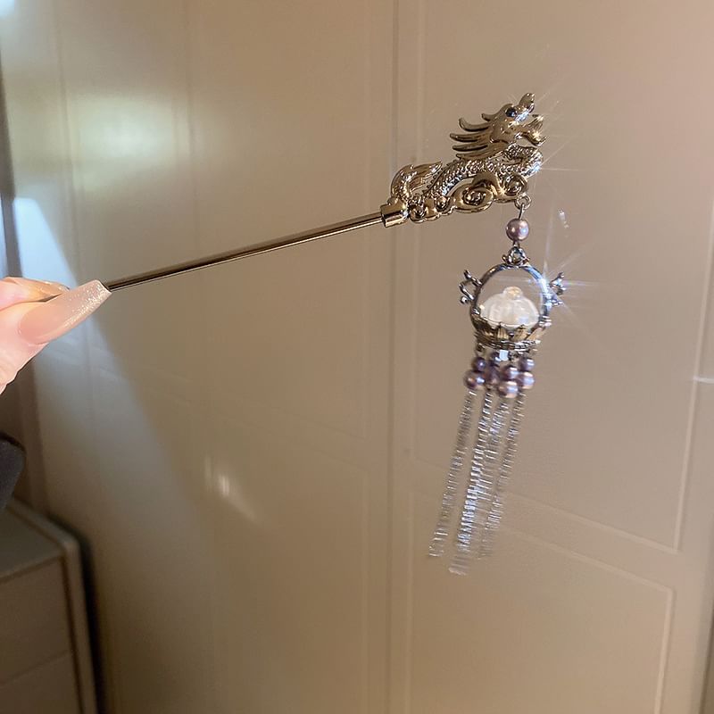 Faux Pearl Stick Dragon Fringed Hair