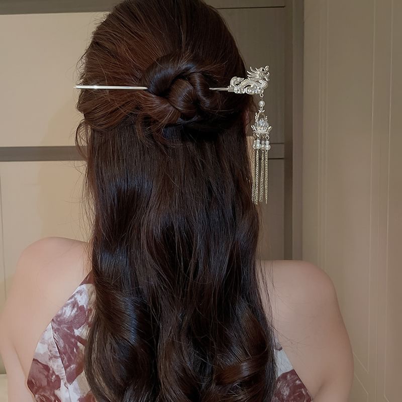 Faux Pearl Stick Dragon Fringed Hair