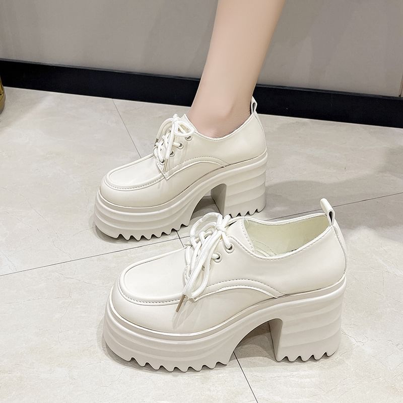 Lace-Up Chunky Platform Shoes Heel Derby