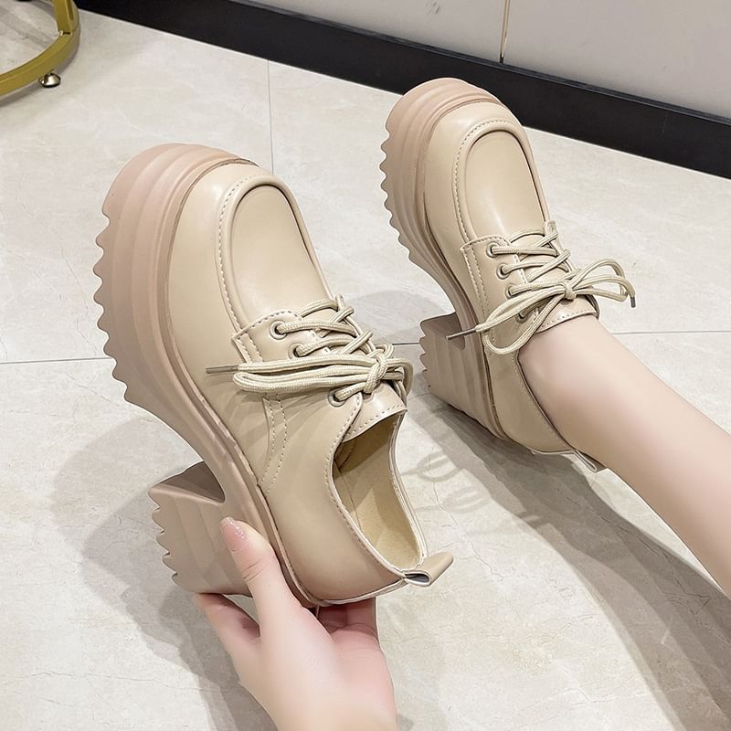 Lace-Up Chunky Platform Shoes Heel Derby