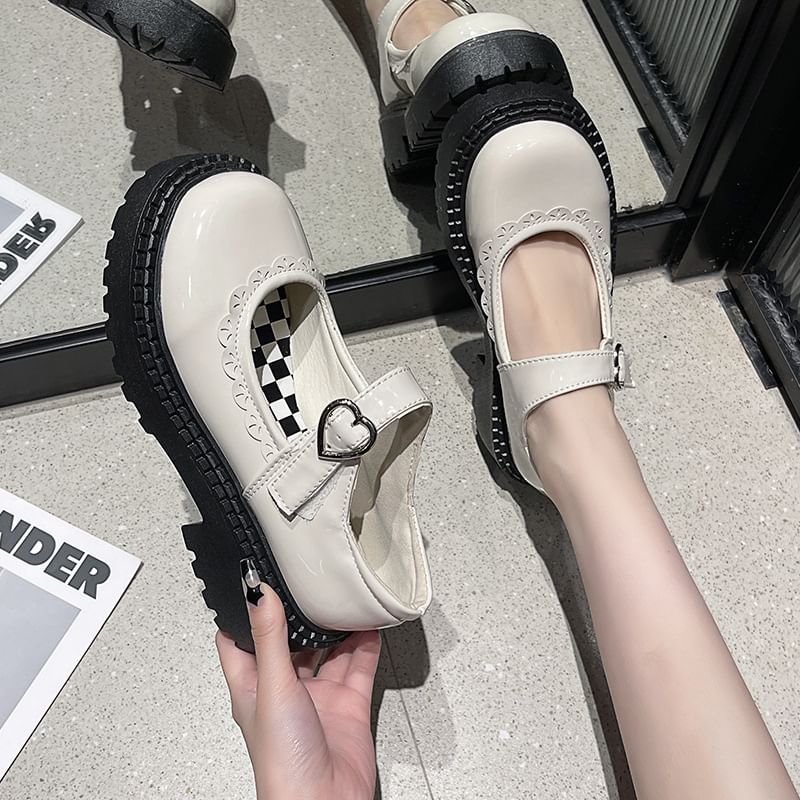 Jane Heart Shoes Mary Buckled Platform