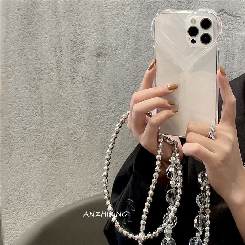Phone Transparent Case Chain Heart Crystal Faux
