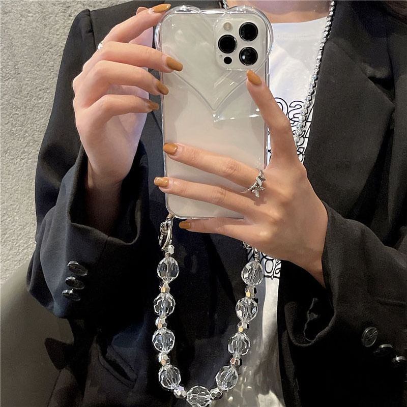 Phone Transparent Case Chain Heart Crystal Faux