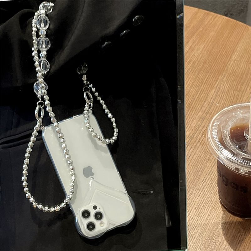 Phone Transparent Case Chain Heart Crystal Faux