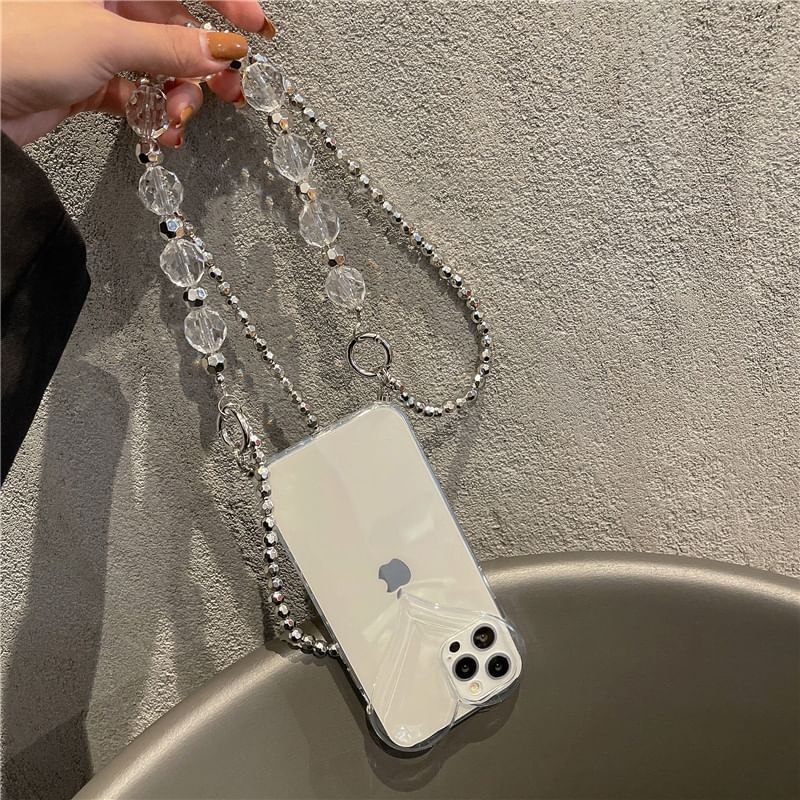Phone Transparent Case Chain Heart Crystal Faux