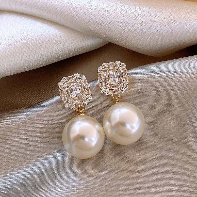 Faux Earring Rhinestone Pearl Drop