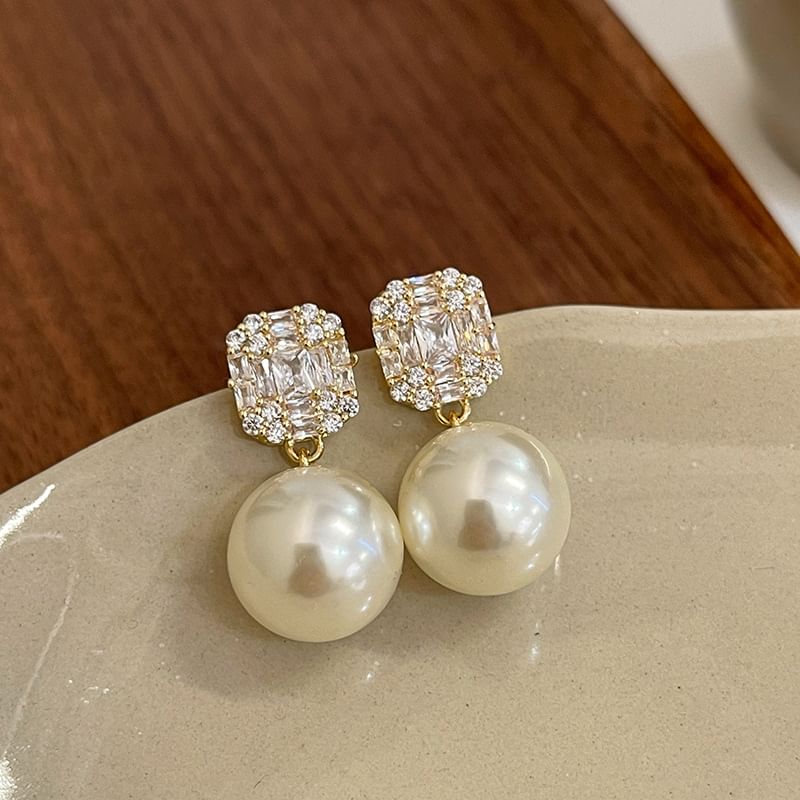 Faux Earring Rhinestone Pearl Drop