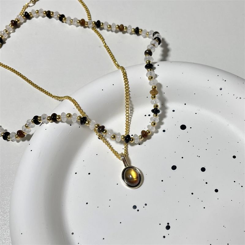 Necklace Gemstone Layered Pendant Beaded
