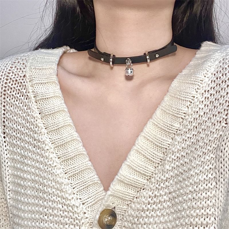 Choker Pendant Leather Faux Bell
