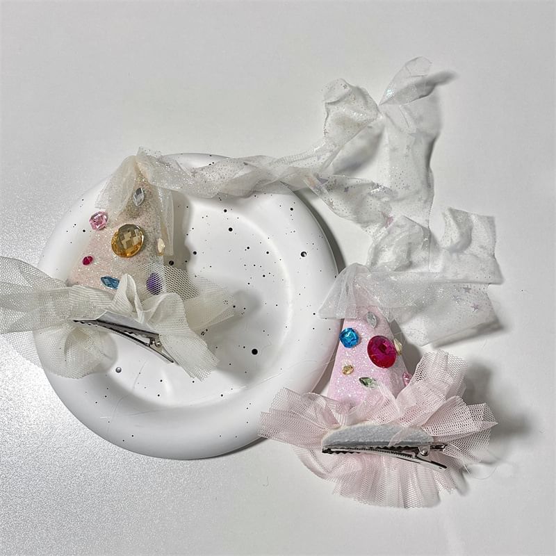 Mesh Hat Rhinestone Hair Clip Party