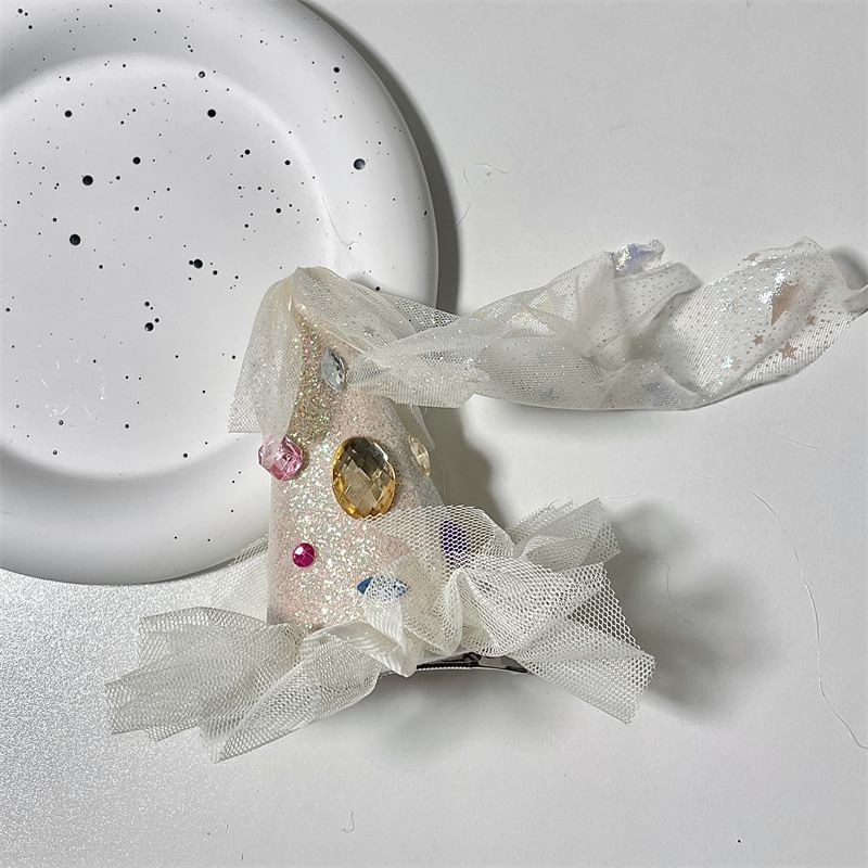 Mesh Hat Rhinestone Hair Clip Party