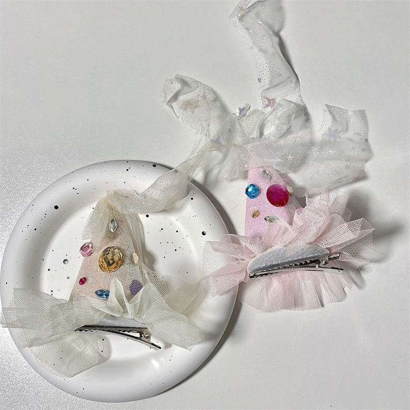 Mesh Hat Rhinestone Hair Clip Party
