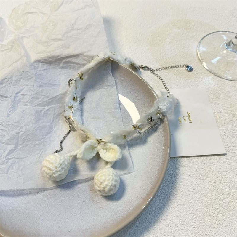 Bead Fringed Choker Fabric Cherry