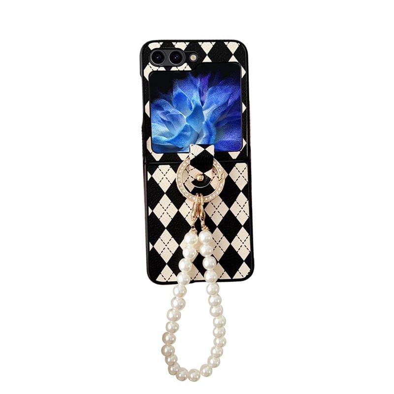 Phone Pearl Case Faux Strap Argyle