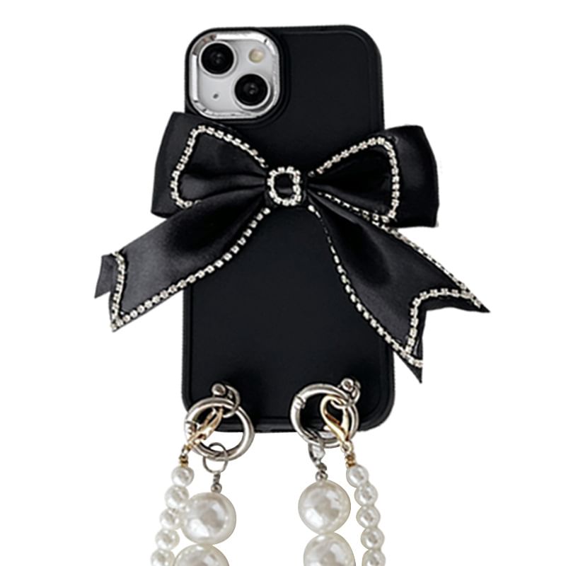 Faux Case Phone Lanyard Pearl Bow