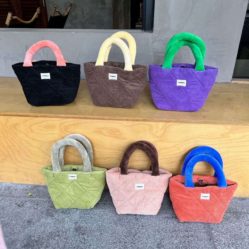 Two Bag Small Tote Tone Quilted Corduroy