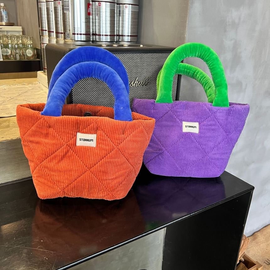 Two Bag Small Tote Tone Quilted Corduroy