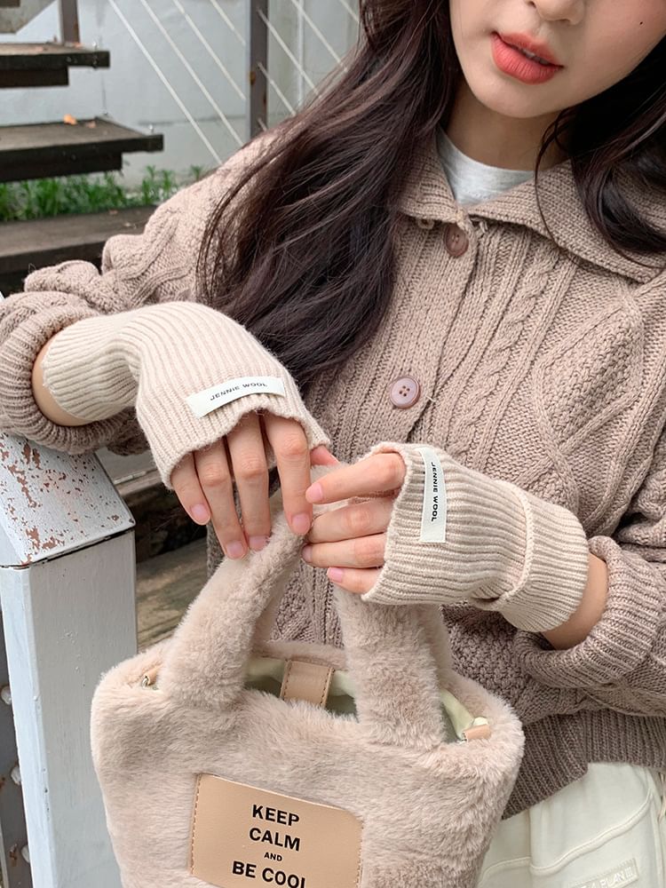 Gloves Knit Ribbed Fingerless Plain