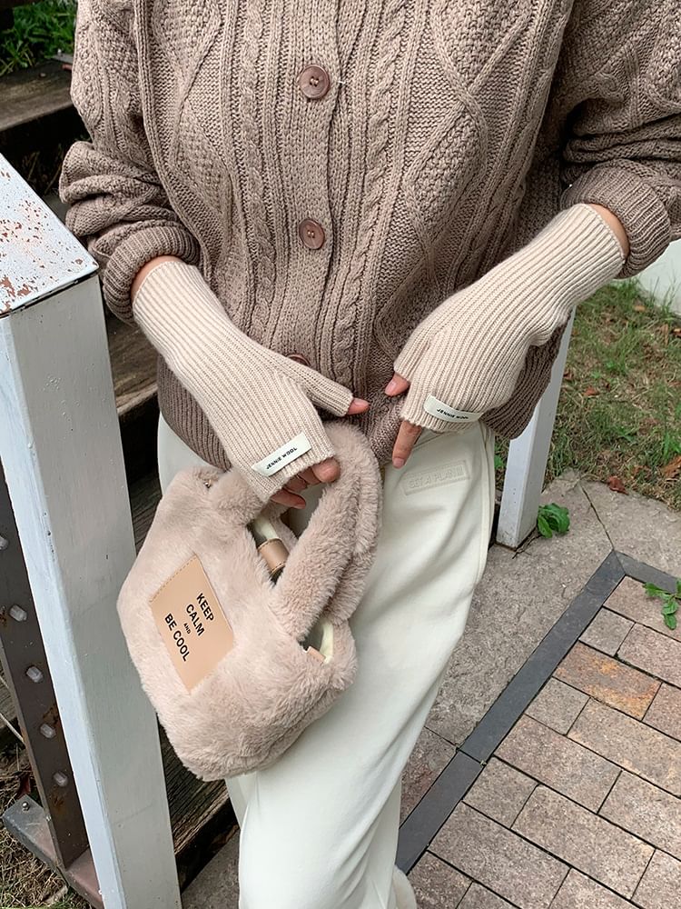 Gloves Knit Ribbed Fingerless Plain