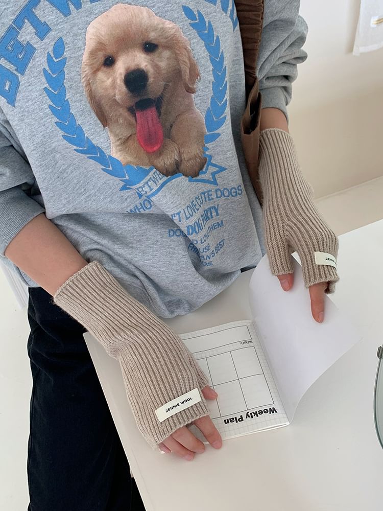 Gloves Knit Ribbed Fingerless Plain