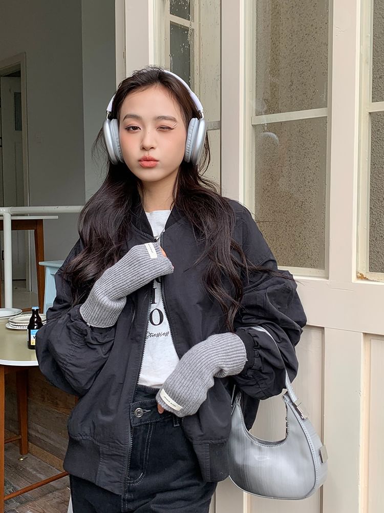 Gloves Knit Ribbed Fingerless Plain