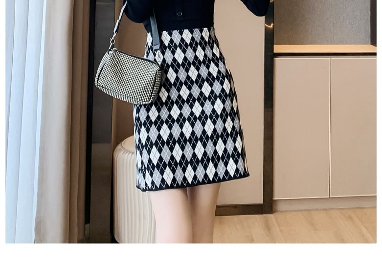 High Waist Argyle Knit Mini A