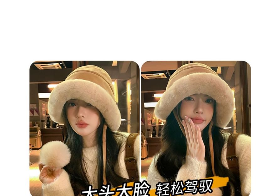 Pom Shearling Faux Hat