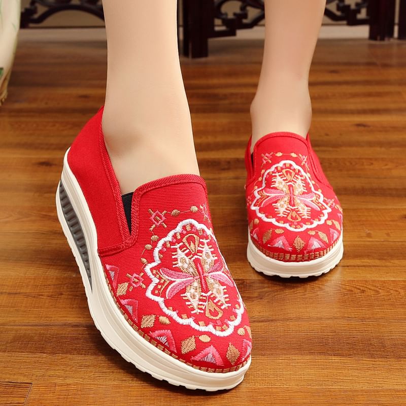 Platform Embroidered Slip Ons
