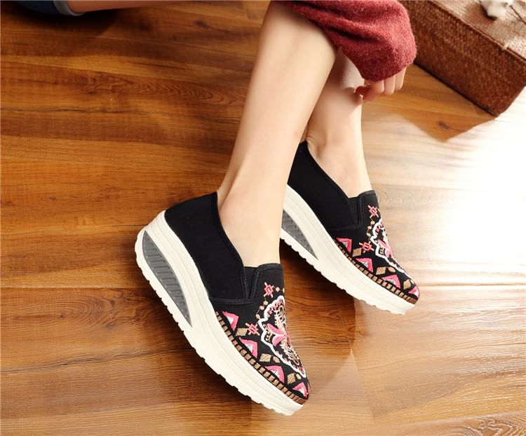 Platform Embroidered Slip Ons