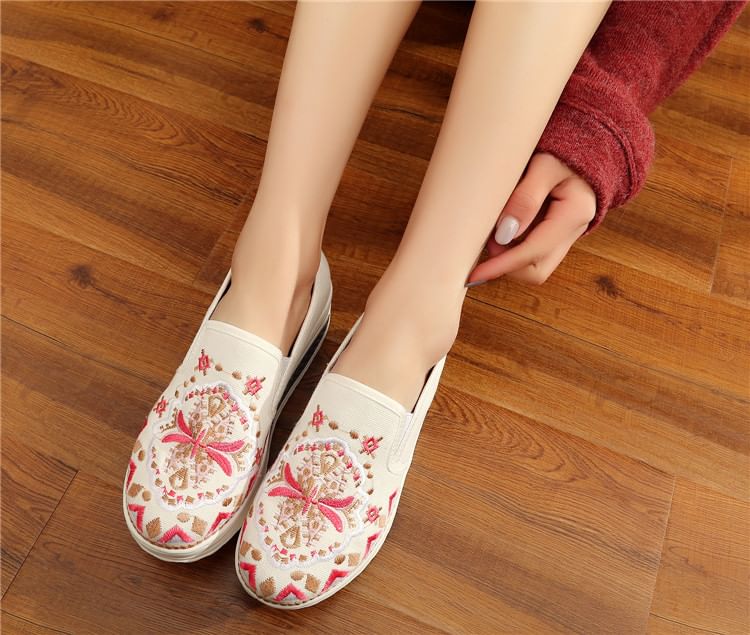 Platform Embroidered Slip Ons