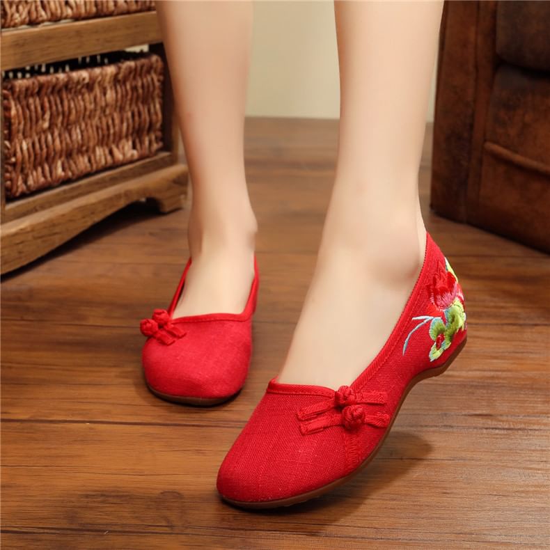 Flower Embroidered Flats