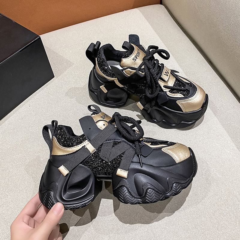 Heel Lettering Platform Sneakers Chunky